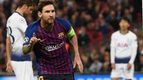 Leo Messi celebra su gol ante el Tottenham / EFE