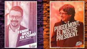 Los carteles de Xavier Domènech (Catalunya en Comú) y Carles Puigdemont (Junts per Catalunya) son muy parecidos / CG