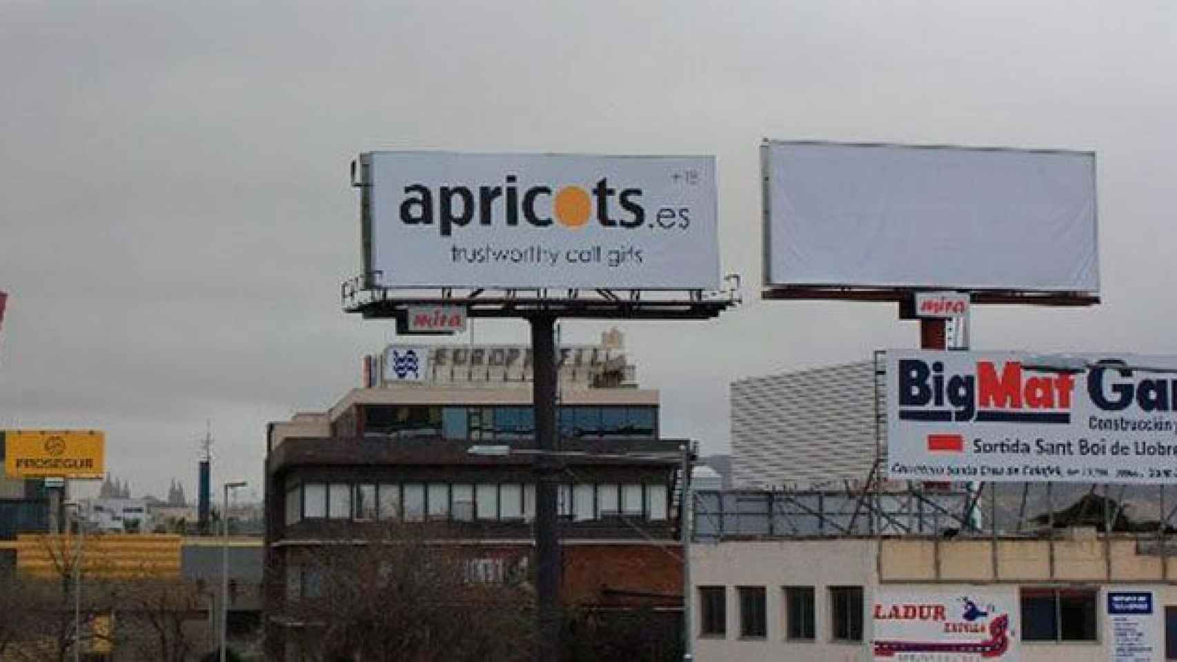 La valla publicitaria en la entrada de Barcelona de Apricots, la empresa de prostitución ética / CG