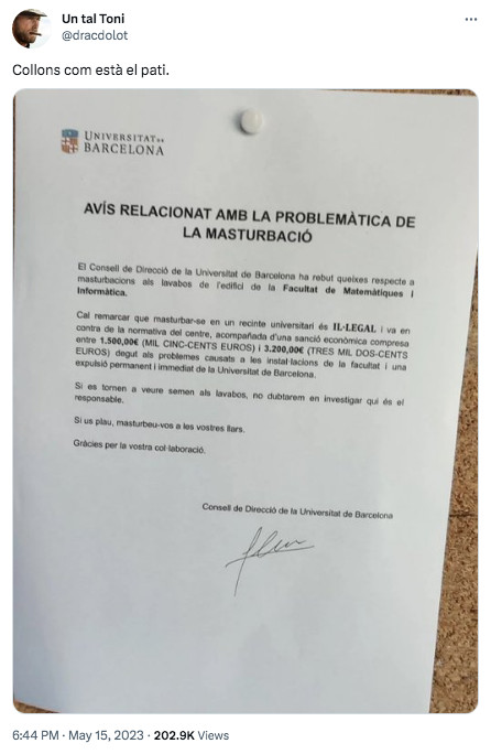 Cartel 'fake' que ha aparecido en la Universidad de Barcelona / TWITTER