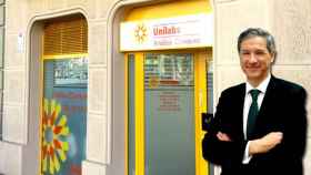 El director general para España de Unilabs, Alejandro Cuartero, y la entrada del nuevo centro que el grupo ha inaugurado en Barcelona / FOTOMONTAJE DE CG