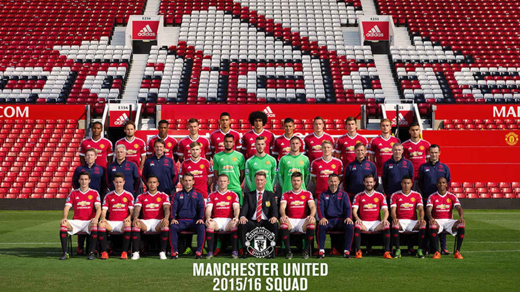 La plantilla del Manchester United, el equipo más poderoso y de más valor del índice bursátil del fútbol europeo.