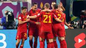 La España de Luis Enrique festeja un gol antes de medirse a Marruecos / EFE