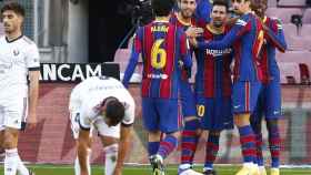 Los jugadores del Barça celebran un gol contra Osasuna / EFE