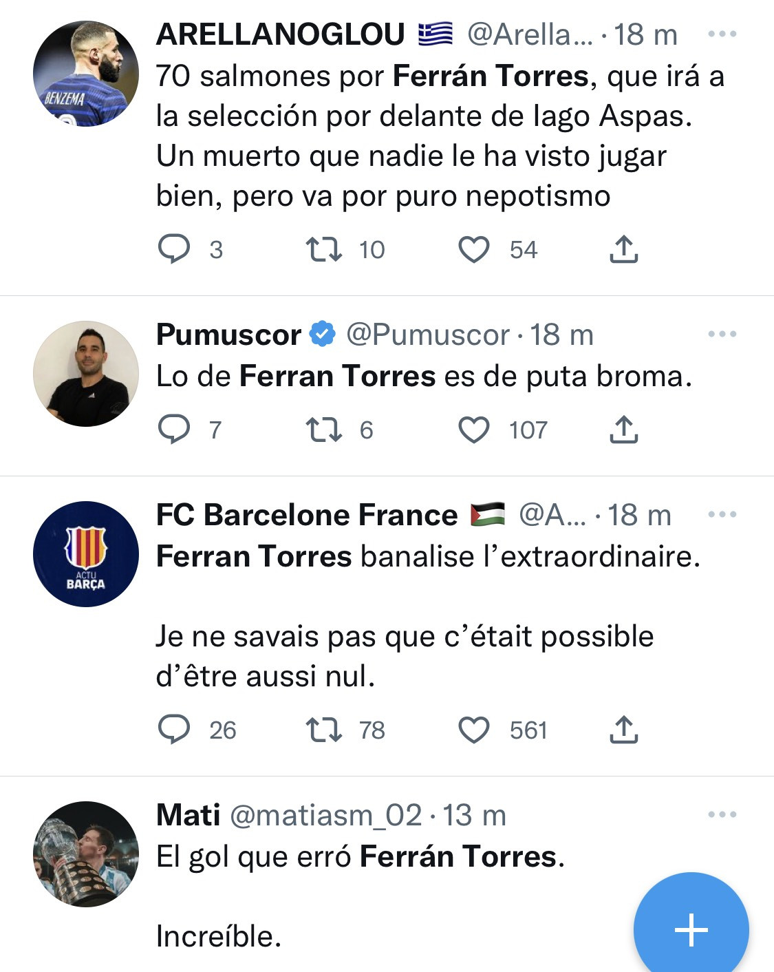 Los usuarios de Twitter se burlan de Ferran Torres tras el Valencia Barça / CAPTURA