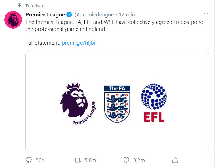 Publicación de la Premier League en Twitter / Premier League