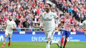 Sergio Ramos celebrando su gol contra el Atlético de Madrid (1-2) / EFE