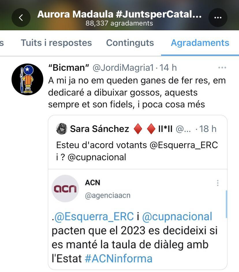 Aurora Madaula ha difundido un tuit sobre la falta de fidelidad de ERC a JxCat