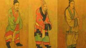 Pintura de siglo siete en la que aparecen tres reyes de la dinastía Tang