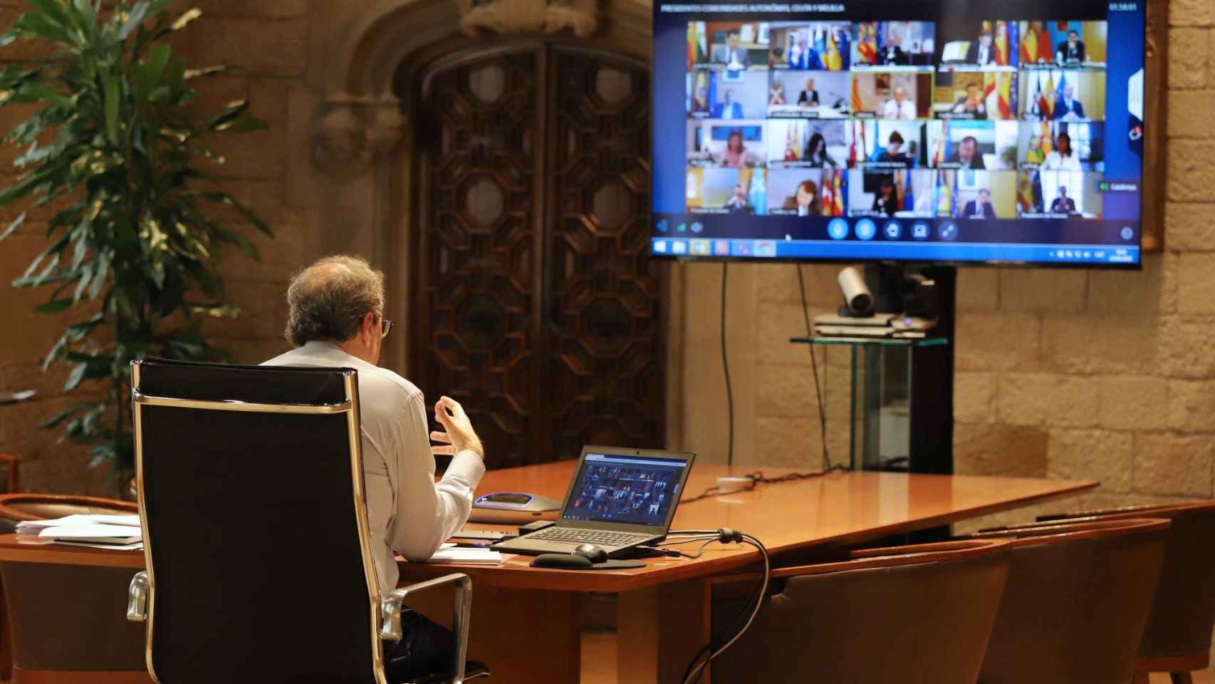 El presidente del Govern, Quim Torra, en una reunión telemática / EP