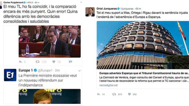 Los tuits de Carles Puigdemont y Oriol Junqueras contra la sentencia por la consulta del 9N