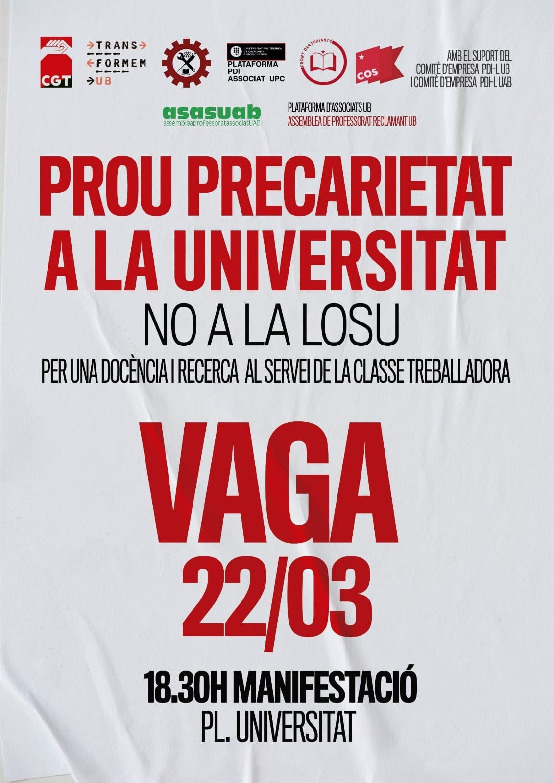 Cartel de la manifestación de profesores asociados de universidades en Barcelona en contra de la Ley Orgánica del Sistema Universitario (LOSU) / @PROFASSOCIATUAB