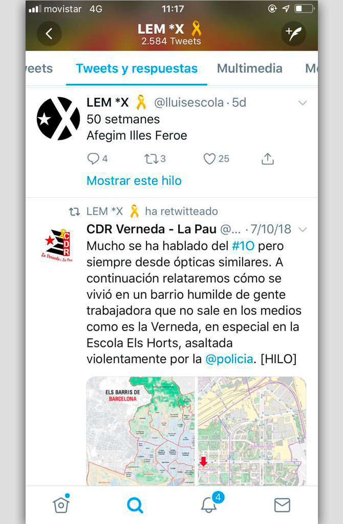 Tuit de Lluís Escola, escolta de Puigdemont