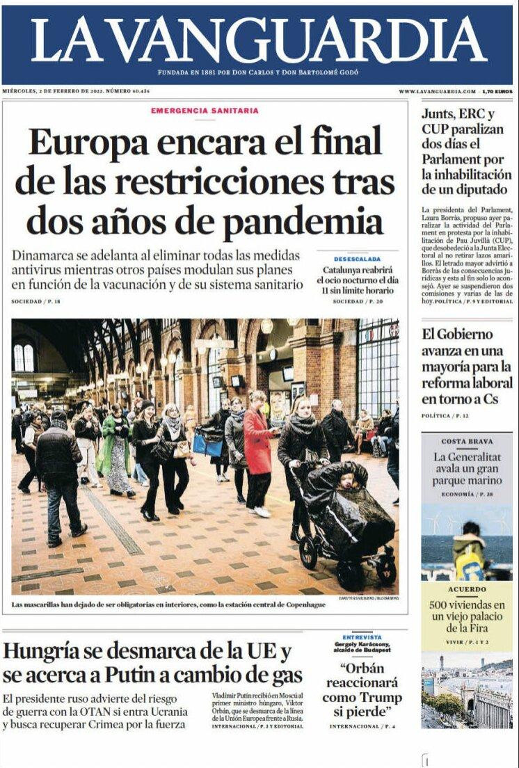 Portada de 'La Vanguardia' del 2 de febrero de 2022 / CG