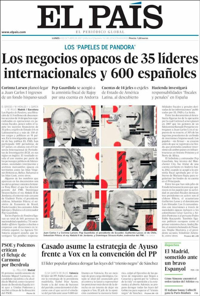 Portada de 'El País' del 4 de octubre de 2021 / CG