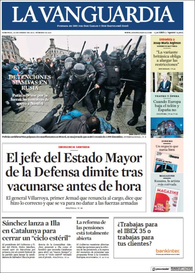 Portada de 'La Vanguardia' del 24 de enero / KIOSKO.NET