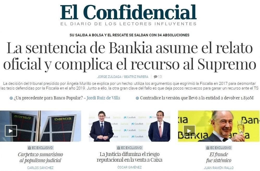 Las primeras planas de 'El Confidencial', con la sentencia de Bankia como protagonista