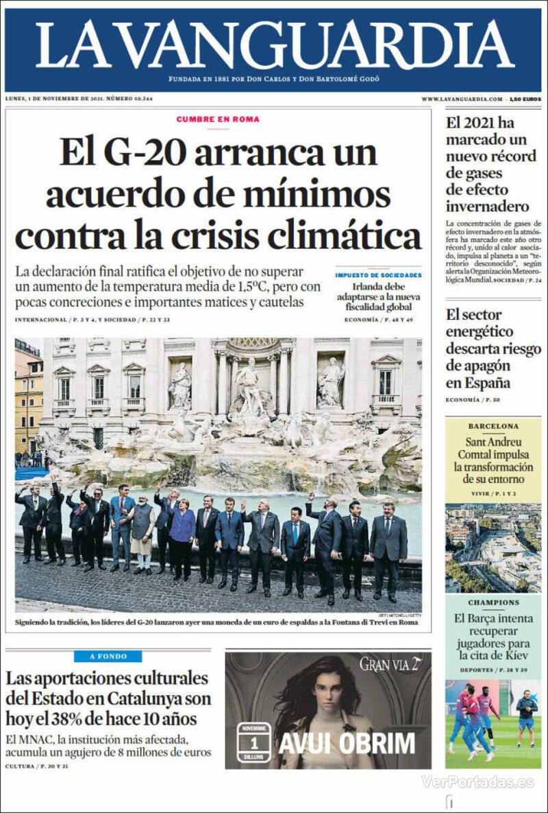 Portada de La Vanguardia, 1 de noviembre de 2021