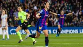 Aitana Bonmatí, una de las futbolistas del FC Barcelona, celebra un gol durante el partido de cuartos de final de la UEFA Women's Champions League / EP