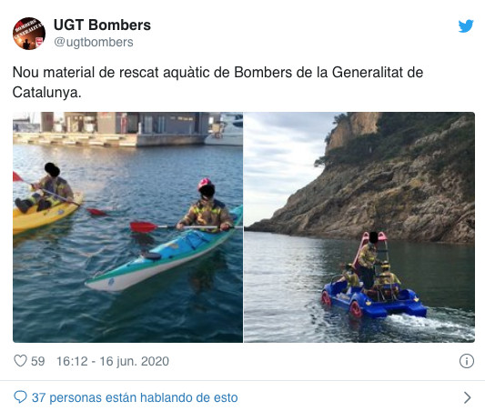 Tuit de UGT sobre el rescate de los bomberos en Tossa de Mar / TWITTER