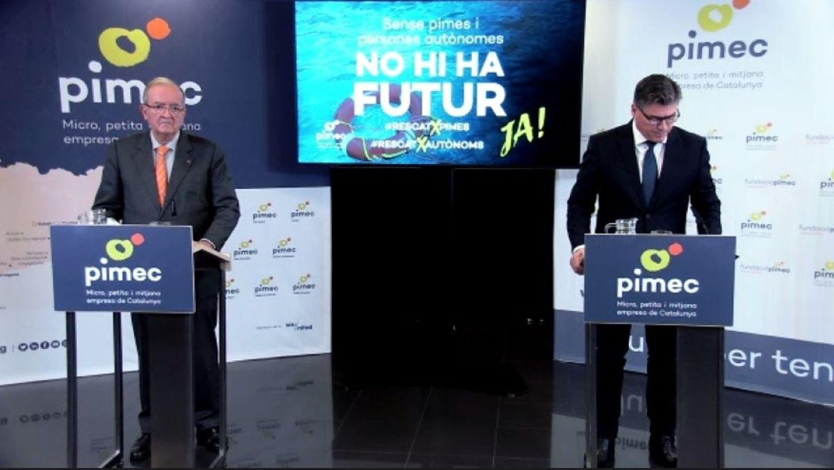 El presidente de Pimec, Josep González, y el secretario general, Antonio Cañete piden ayuda para las pymes / PIMEC