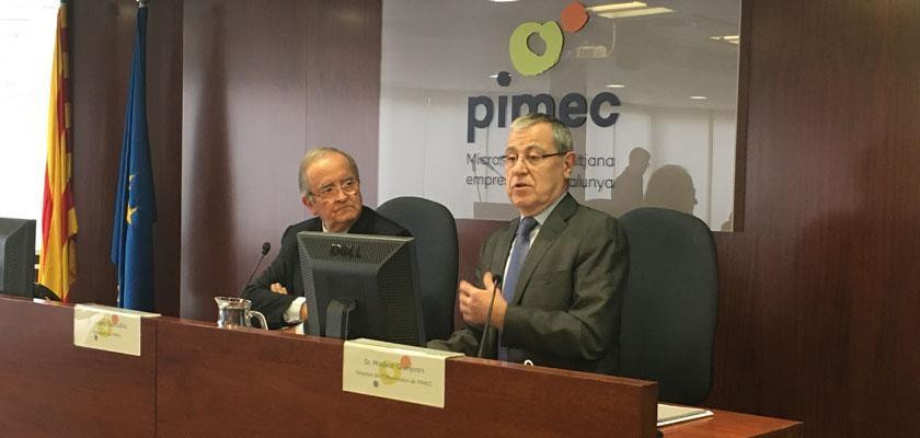 El presidente de Pimec, Josep González, y el director del observatorio de Pimec, Modest Guinjoan / EP