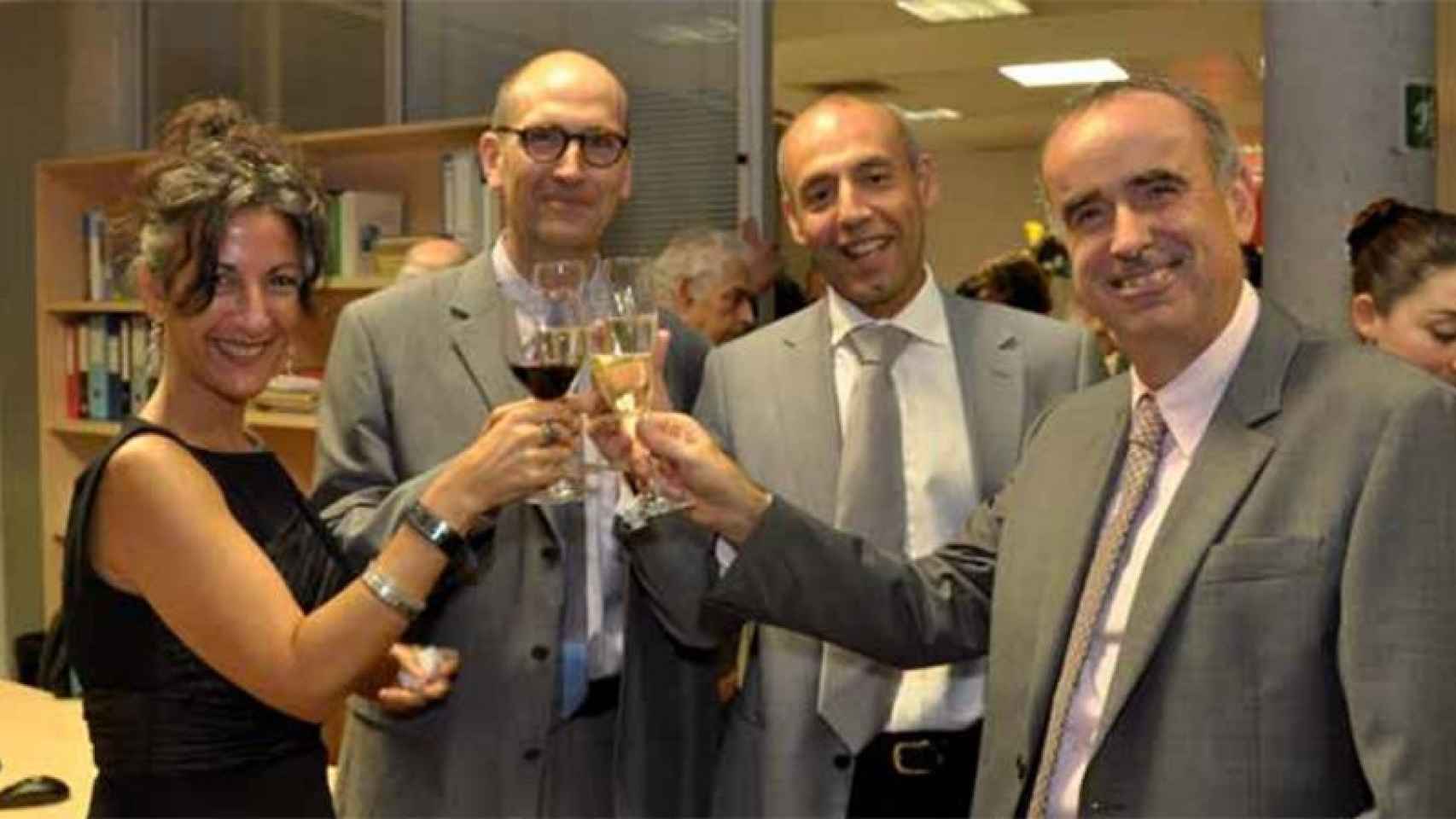 Los socios de Amphos 21, durante la inauguración de la sede de Barcelona.