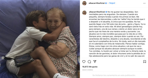 La despedida de Alba Carrillo a su abuela / INSTAGRAM