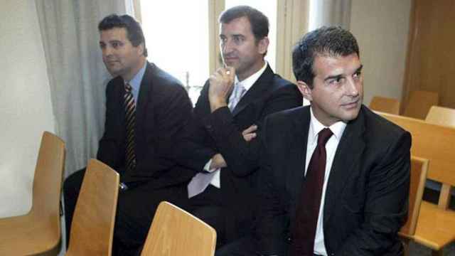 Jaume Ferrer, Ferran Soriano y Joan Laporta durante el primer mandato presidencial del tercero / EFE