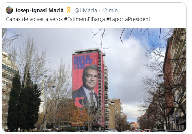 Imagen de la pancarta de Joan Laporta cerca del Bernabéu / Redes