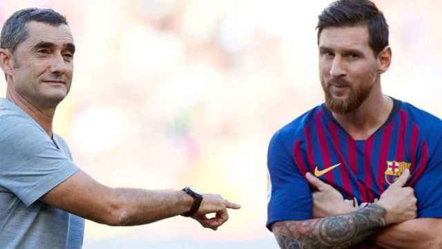 El técnico del Barça, Ernesto Valverde, y el futbolista Leo Messi / EFE