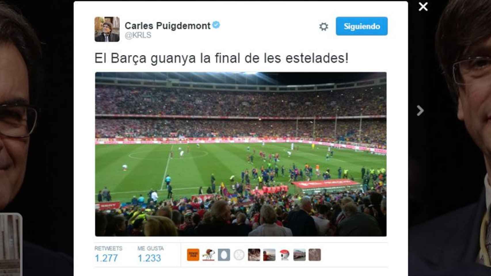 Tuit de Carles Puigdemont tildando la final de la Copa del Rey de este año como la final de las esteladas.