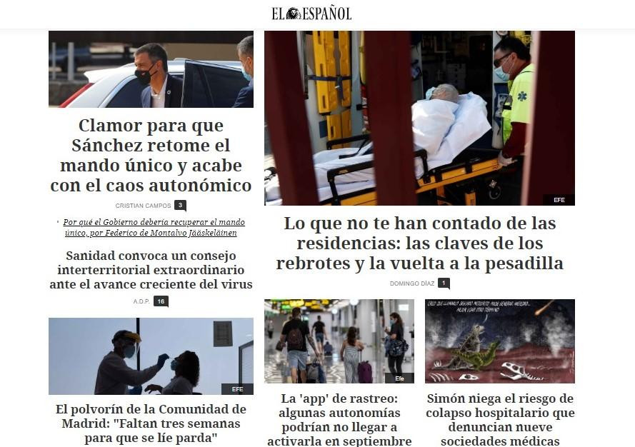 'El Español' dedica sus primeras planas al caos del coronavirus en España