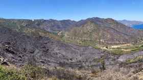 Imagen de la zona devastada por el fuego en el Parque Natural del Cap de Creus / Bombers