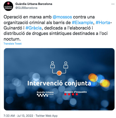 Mensaje de la Guardia Urbana de Barcelona / TWITTER