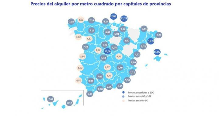 Precio medio del alquiler por metro cuadrado en España / FOTOCASA