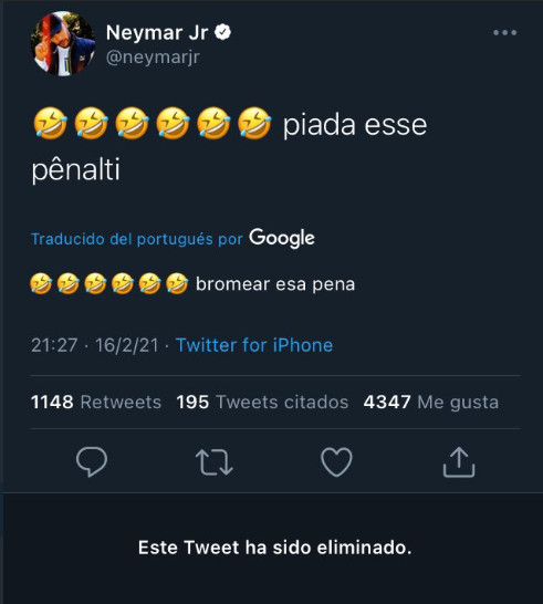 El tweet que Neymar borró sobre el penalti a De Jong en el Barça-PSG / REDES