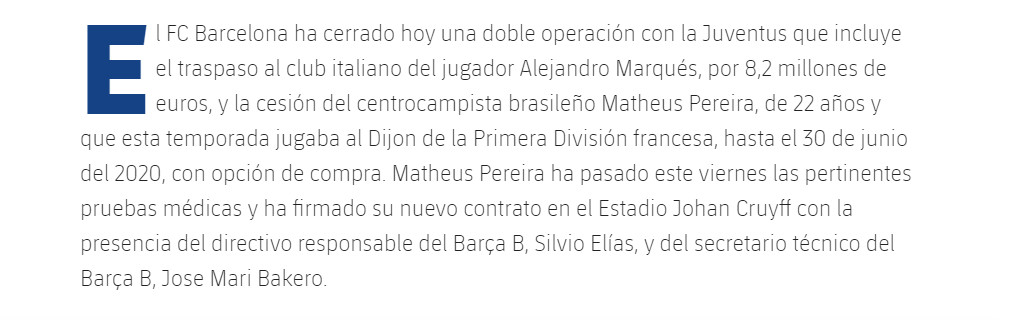 Parte del comunicado del Barça sobre el acuerdo Barça-Juve por Marqués / FC Barcelona
