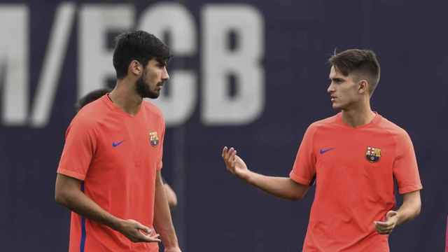 André Gomes y Denis Suárez en uno de sus entrenamientos juntos en el Barça de Luis Enrique / FCB