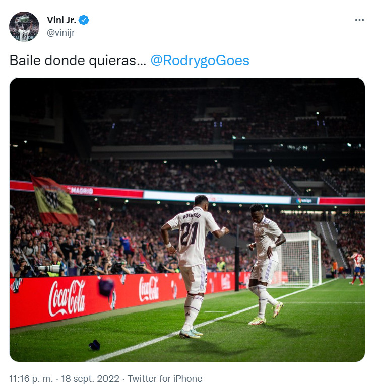 Vinicius baila con Rodrygo tras un gol del Madrid en el Wanda REDES