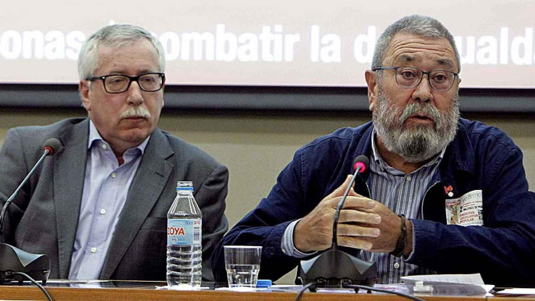 Los secretarios generales de CCOO, Ignacio Fernández Toxo, y de UGT, Cándido Méndez
