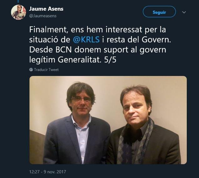 Jaume Asens, elogiando a Puigdemont tras declarar la DUI