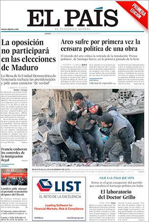 Portada de 'El País' del 22 de febrero de 2018