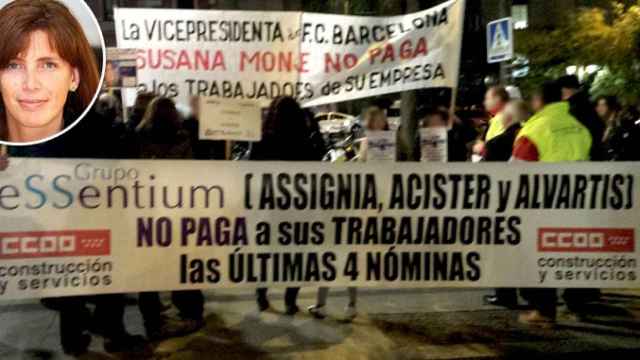 Susana Monje, vicepresidenta económica del Barça y presidenta de Essentium, y la manifestación este martes en Madrid / CG