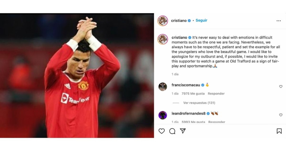 Cristiano Ronaldo pide perdón a través de Instagram