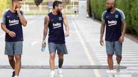 Messi y Arturo Vidal después de los entrenamientos
