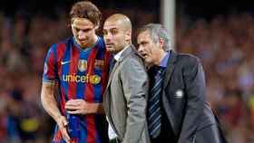 Mourinho y Guardiola con Ibrahimovic / EFE