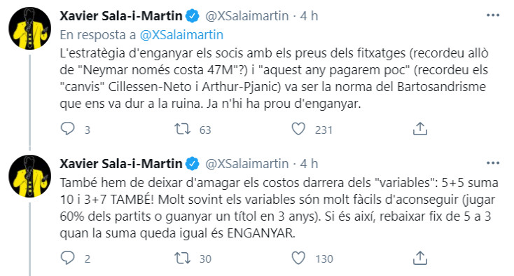 Publicación de Xavier Sala i Martín sobre la operación Éric García / Twitter