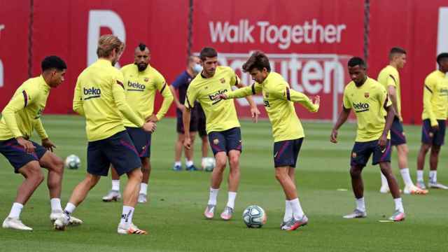 Los jugadores del Barça, en un entrenamiento de Setién | FCB