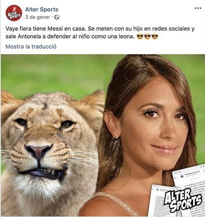 Publicación de Alter Sports contra Leo Messi y su mujer | Facebook
